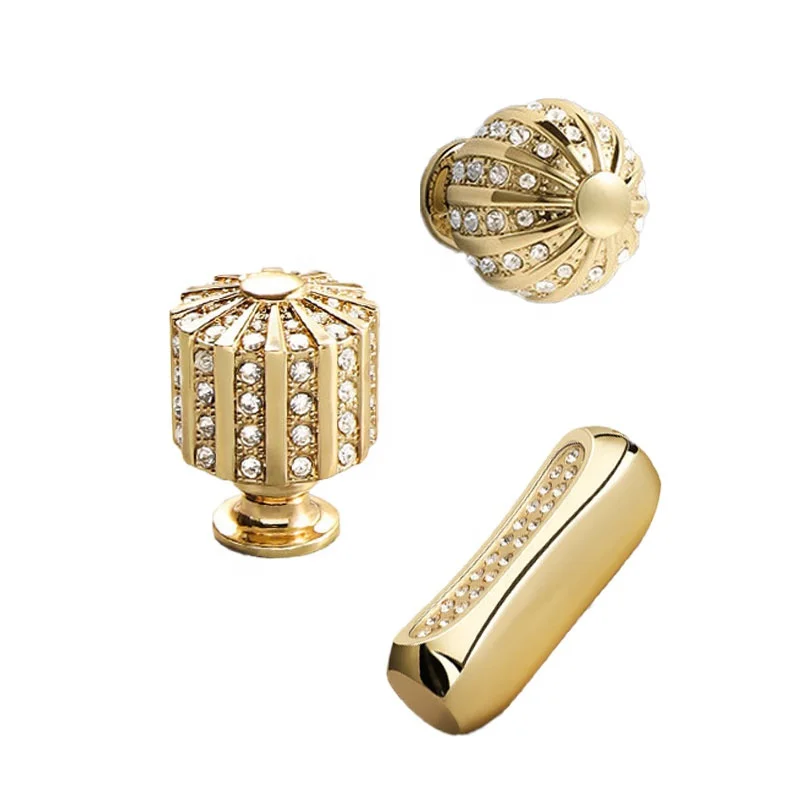 Luxury Interior Door Handle Chrome-plated black Gold decoration Diamond Glass Cabinet Door handle