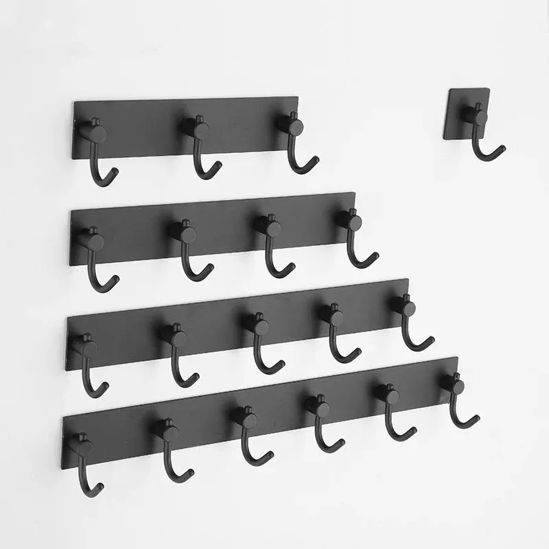 Coat Hook Wall Hanging Coat Hook Wall Cabinet Hole-Free Single Row Black 304 Stainless Steel Hook