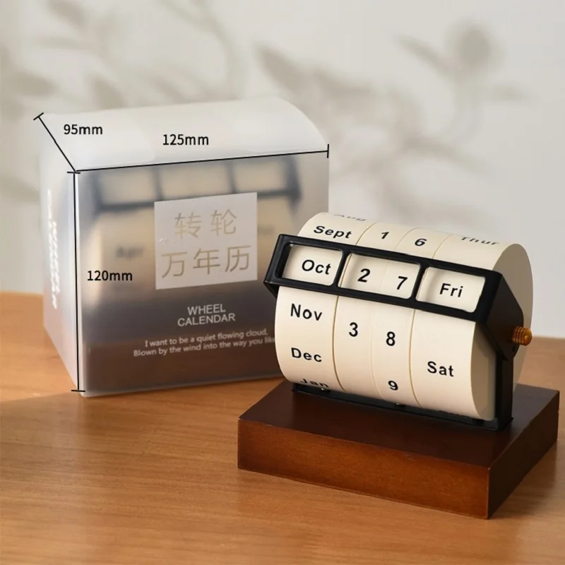 Office Gift Custom Design Wood Metal wheel perpetualTurning Flip Over Work Desk Calendar