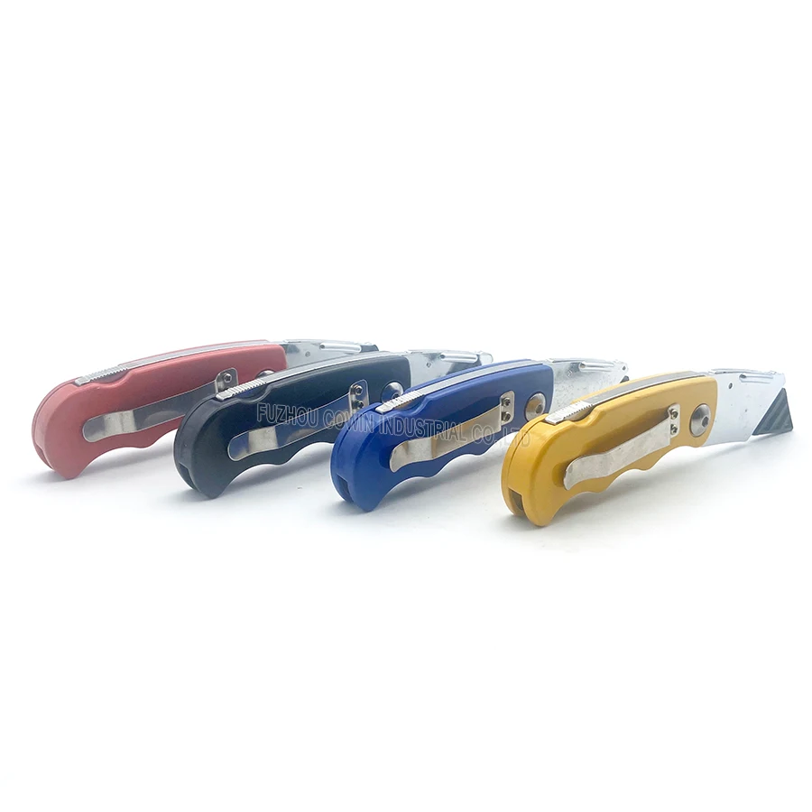 Aluminum alloy folding safety utility knife box pocket box knife cutter with quick change blade