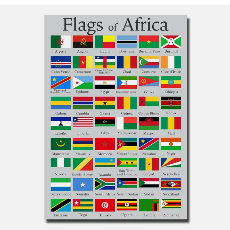 Good Selling CUSTOM SERVICE Flags of Africa Poster Learning Study Art Picture Print Room Wall Decor Educational Posters For Kids
