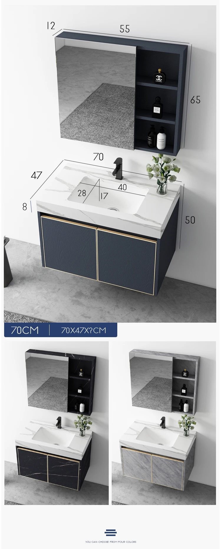 2022 Modern Bathroom Cabinet Stainless steel bathroom vanity with sink   Wholesale Bathroom Furniture  with  led mirror cabinet