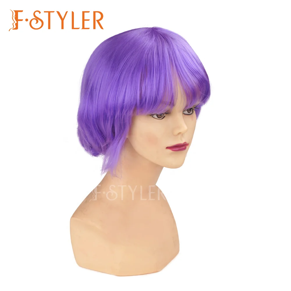 FSTYLER Hot Selling Lavender Short Bob with Bangs Synthetic Wig Wholesale Bulk Sale Factory Customize Silky Fashion Costume Wig