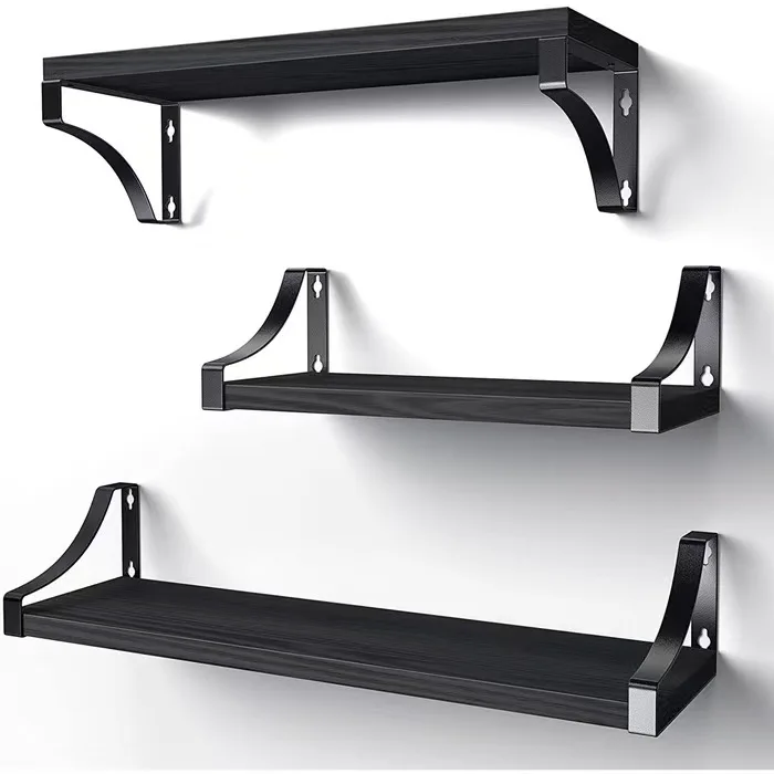 Customized Rustic Wood Wall Storage Shelves for Bedroom Corner Floating Shelves wood Wall Mounted Set of 3