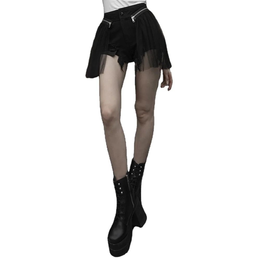 PUNKRAVE OPK-294  Detachable Mesh Denim Shorts Sexy Young Skirt