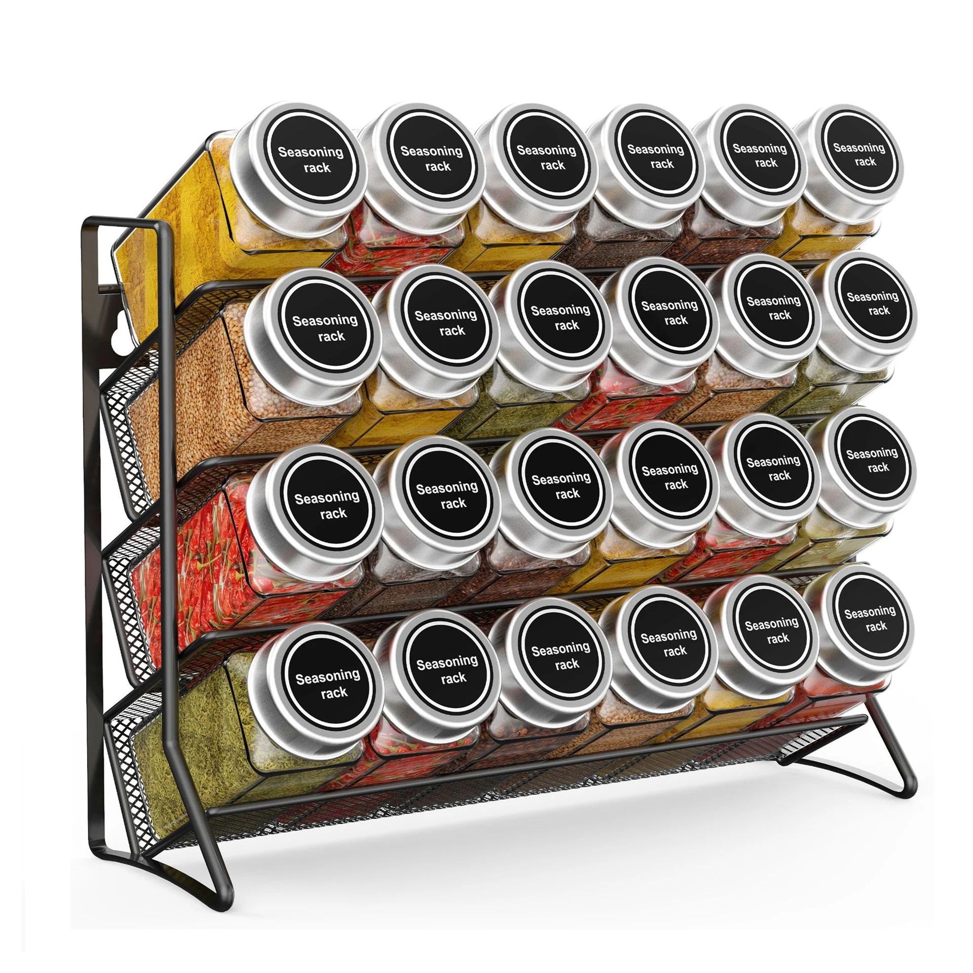 wall mounted Metal iron 4 Tier Seasoning Spice jars Rack Organizer for Cabinet Countertop