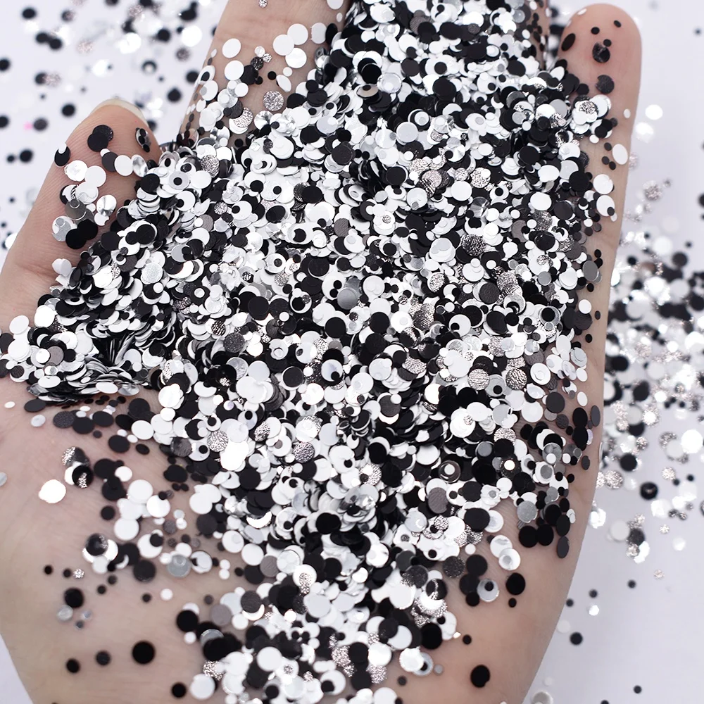 1mm 2mm 3mm black and white mixes dots  Glitter for nail  body