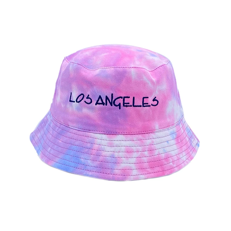 Custom Size Hot Selling Mix Color Letters Embroidery Tie Dye Double Reversible Pink Bucket Hats