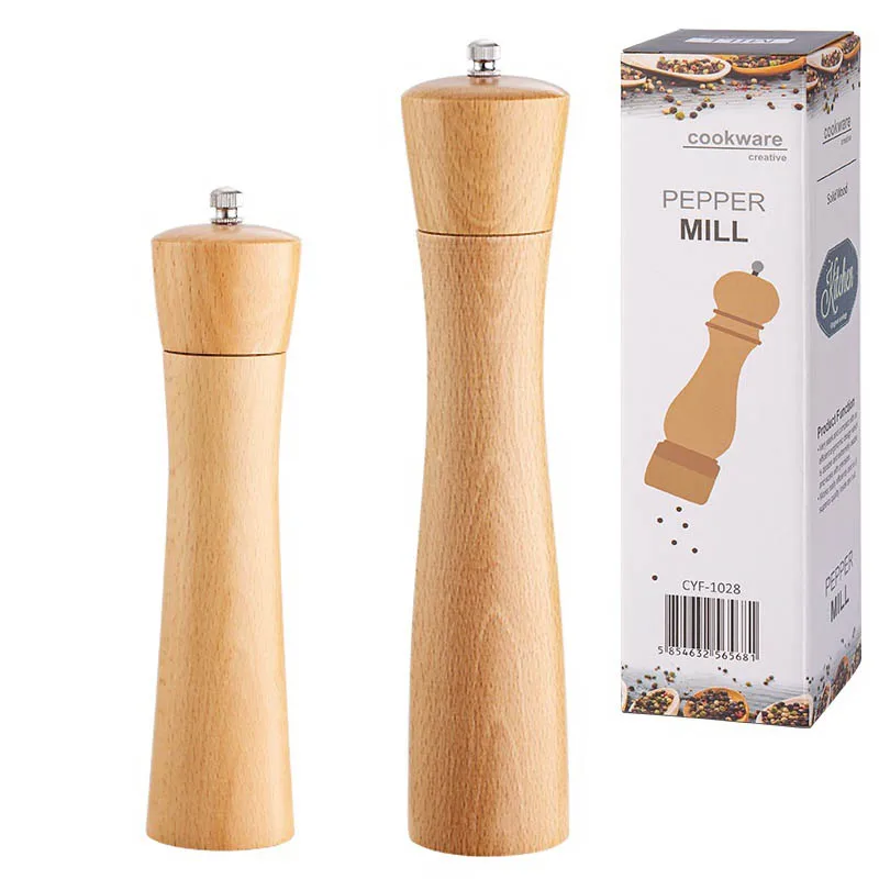 10 Inches Wooden Shaker Seasoning Grinders Custom Engraved LOGO Manual Herb Spice Mills Portable Beech Wood Salt Pepper Grinder