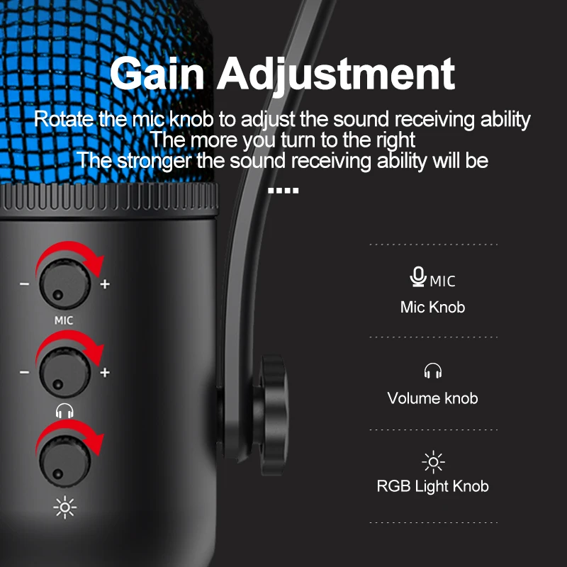 Heart Radio Studio Condenser Recording Mic Streaming Podcast Chatting Mic Set Gaming PC RGB USB Microphone Compatible with Mac