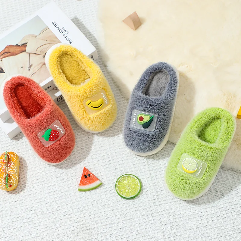 Plush Cute Children Thick Bottom Kids Cotton Slippers Autumn Winter Girls Boys Indoor Non-slip Fur Slippers