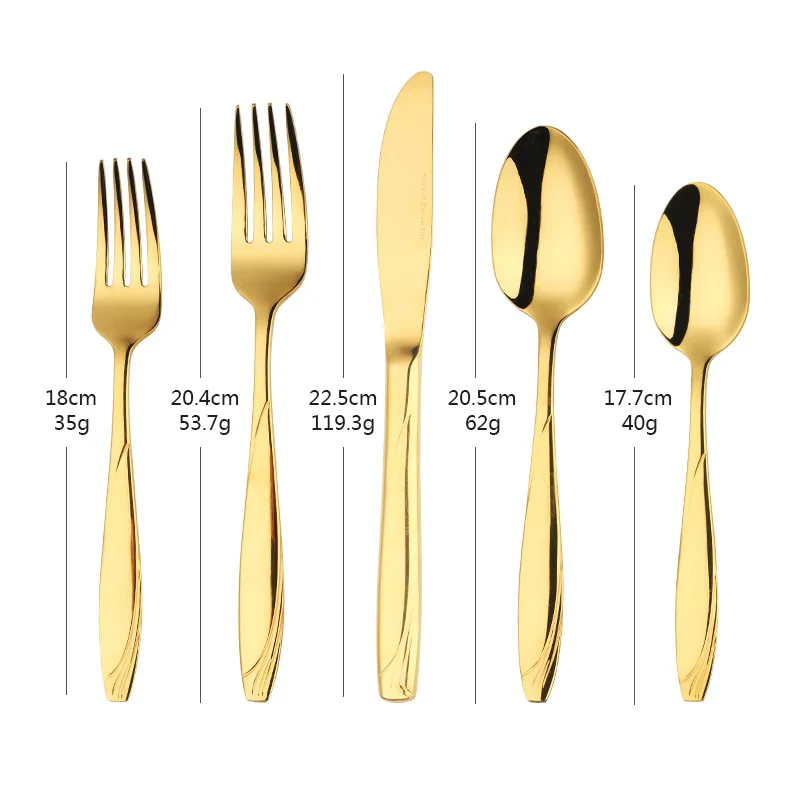 Christmas hot sell tableware gold stainless steel 304 18/10 18/8 flatware 5-piece cutlery set