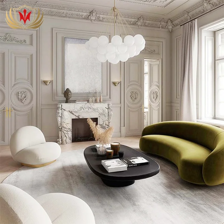 HJ HOME North European style modern furniture fabric long curved sofa leisure sofa sets for home living room cafe