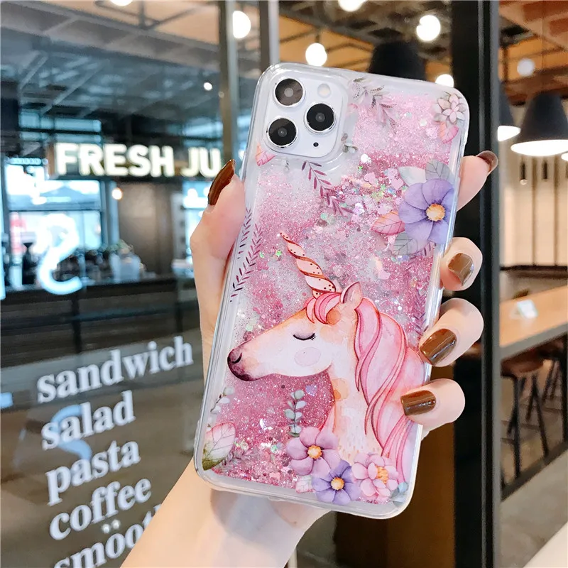 luxury Unicorn wonderland Liquid Quicksand Phone Case for oppo reno 6 4g 5g realme narzo 50a 50I Shockproof Quicksand Cover