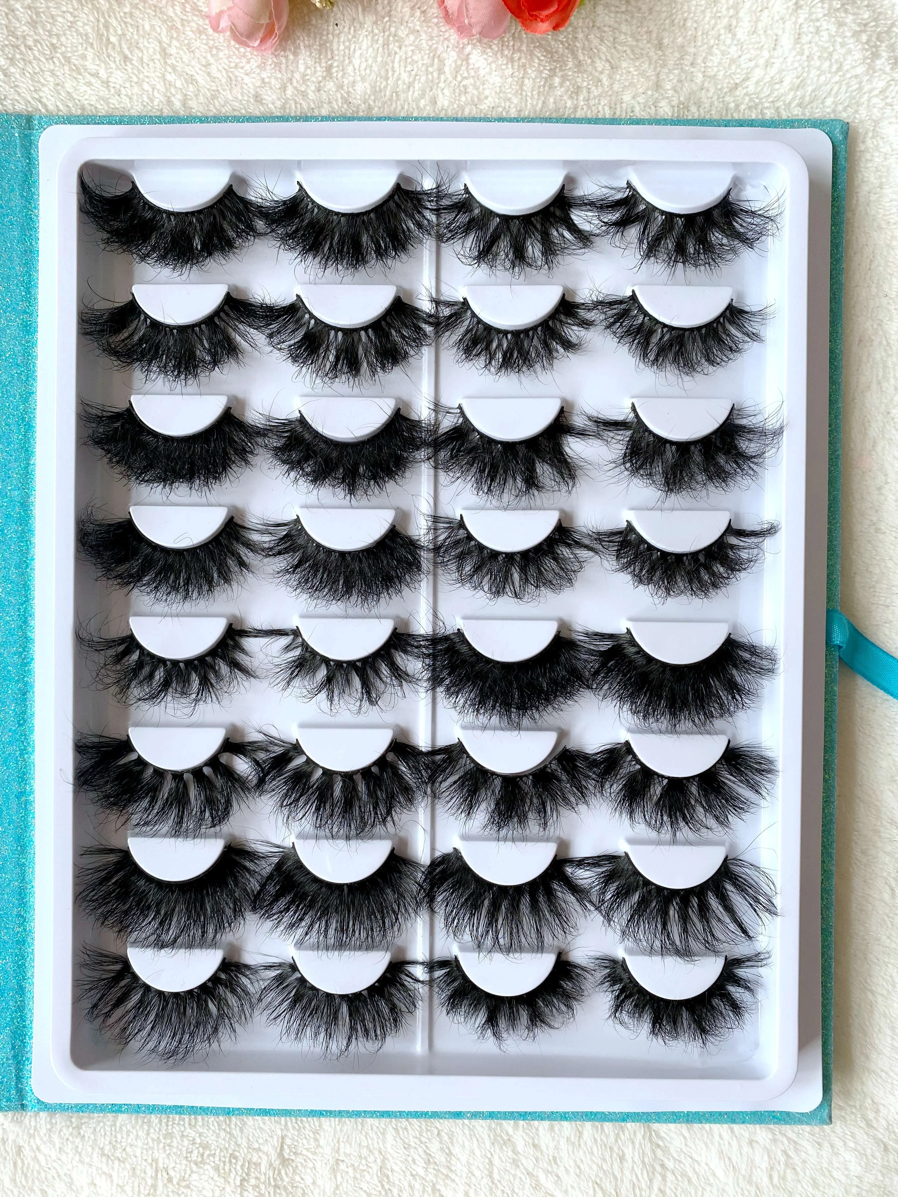 16pairs natural thick fluffy full eyelashes comfortable makeup 25mm 3d wholesale lash book packaging boxes