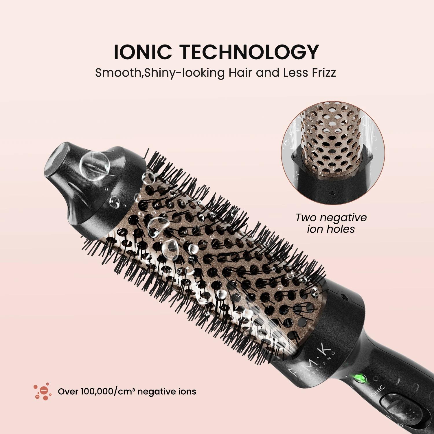 Digital Unique Round Design Tourmaline Ceramic Coated Barrel Smooth,Shiny-Looking  Hot  Brush with LED Lights