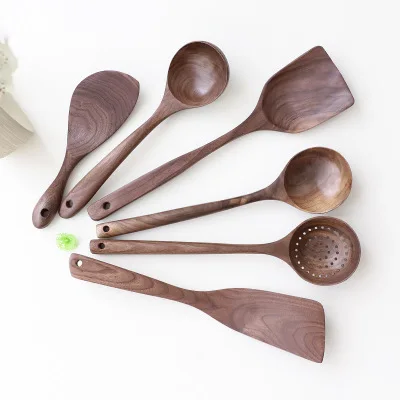 New Black Walnut Wood Table Spoons Smooth Surface Wooden Spoon Sets For Cooking
