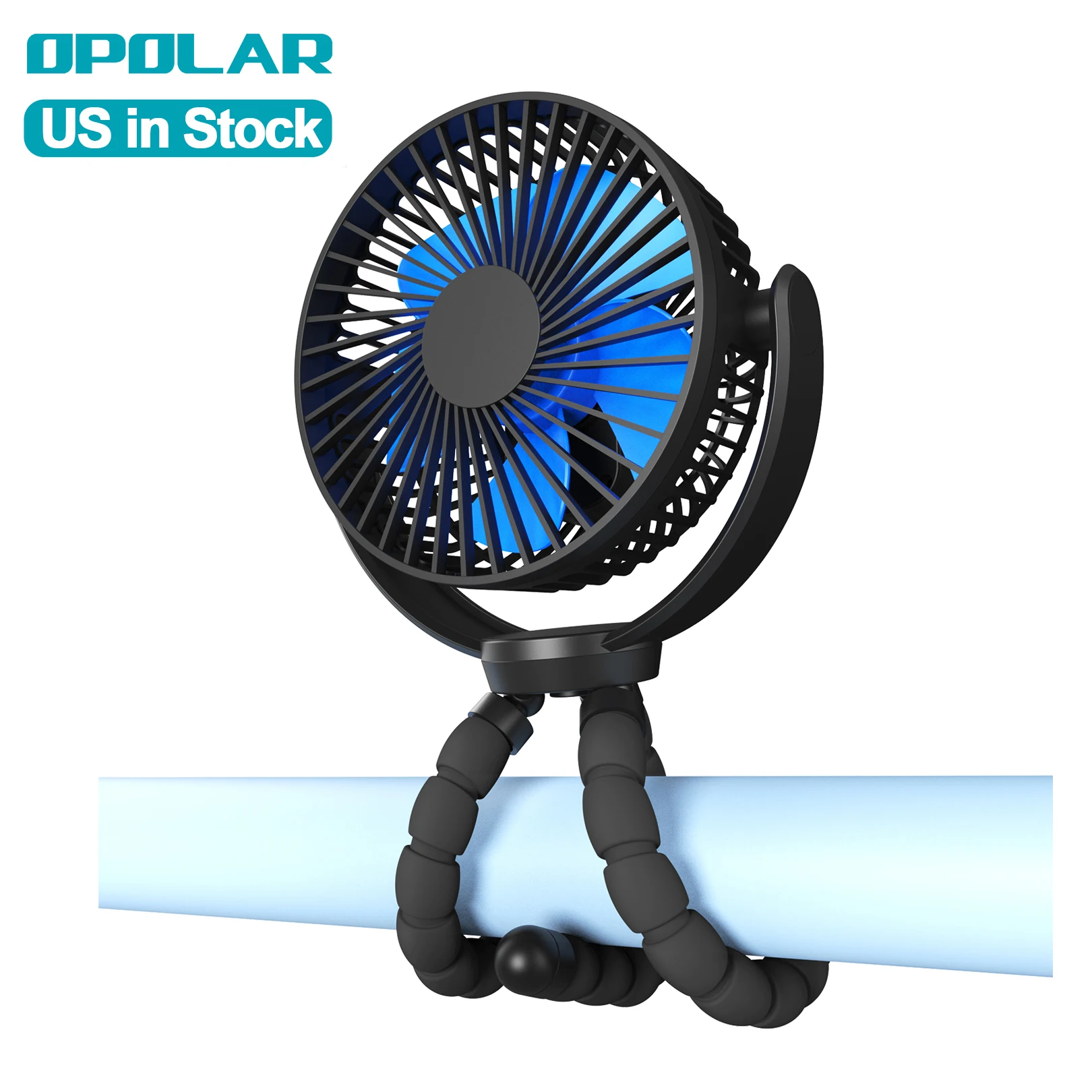 OPOLAR 5000mAh Clip Mini Rechargeable Battery Operated Fan Electric Air Cooling Fan Table Portable Cordless Fan with Clip