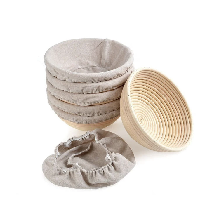 OEM Custom Logo 9 inch Natural Rattan Cane Round Dourdough Bread Proofing Basket Banneton Basket Dough Rising Basket with Liner