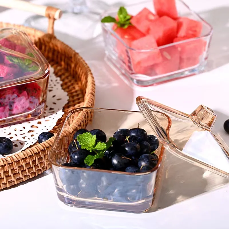 Glass Dessert Bowls Fashion Ice Cream Bowl Taster Bowl with Square Shape