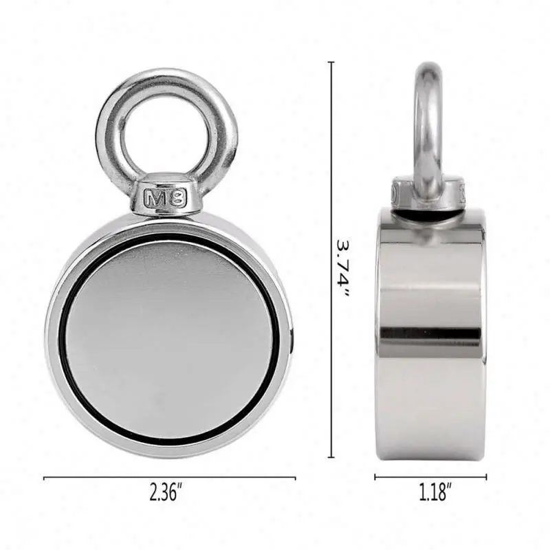 
Double Side Round Neodyum Fishing Magnet Combined 660 LBS Pulling Force Ultra Strong Neodyum Magnet with Eyebolt 
