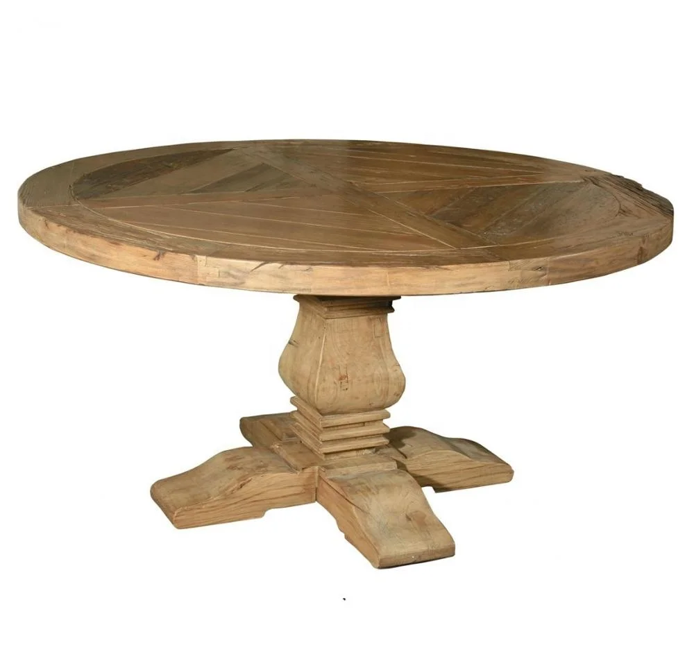 Chinese pedestal antique sturdy recycled solid wood natural rustic round dining table