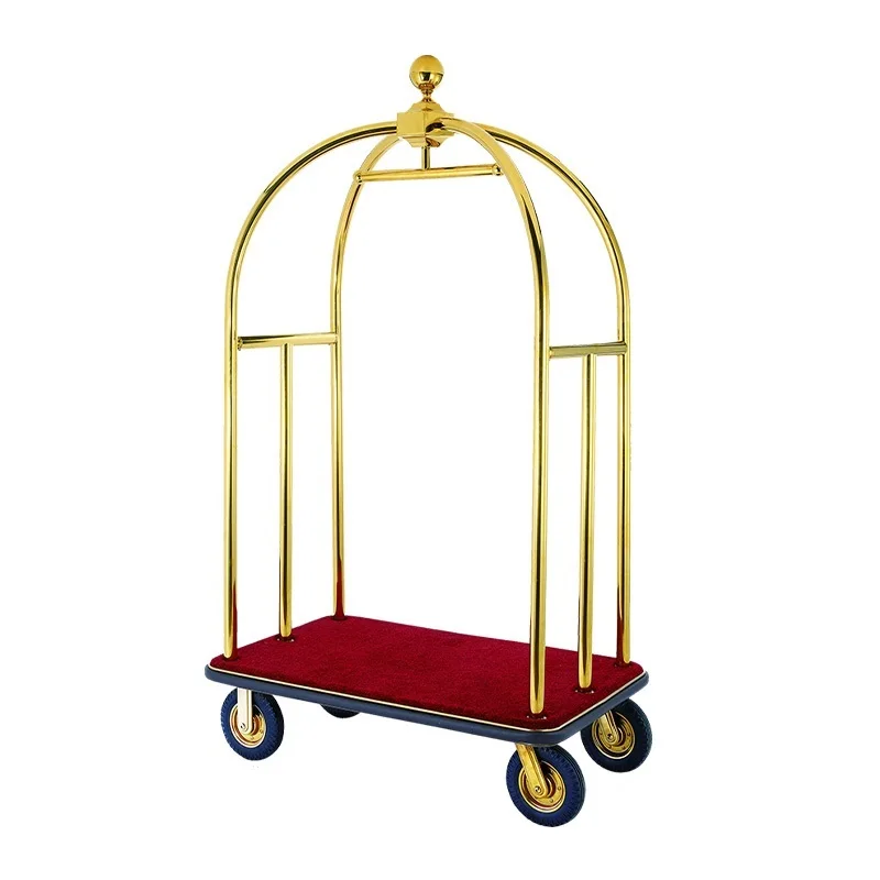 Hotel Service Luggage Cart Durable Small Golden Top Birdcage Shape Bellman Baggage Trolley