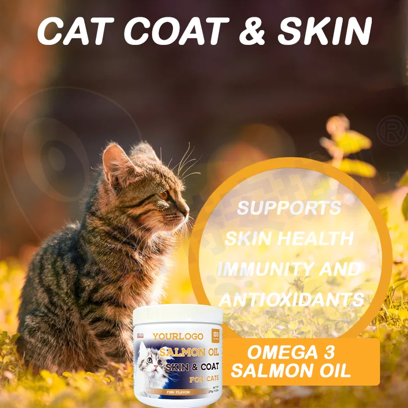 Private Label Pet Supplement Cat Coat & Skin Natural Omega-3 Fatty Acids Soft Chews Alaska Wild Salmon Oil for