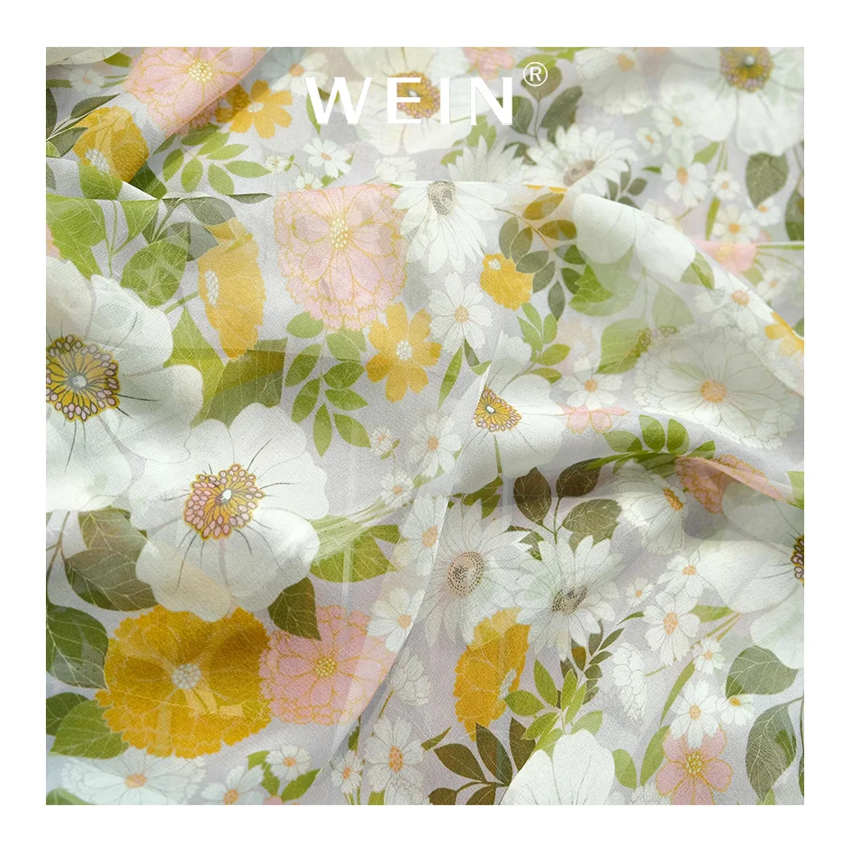 Z0108 Chinese Silk Manufacturer Wholesale flower floral garden Print 100% Pure Silk 8mm georgette Fabric in Stock