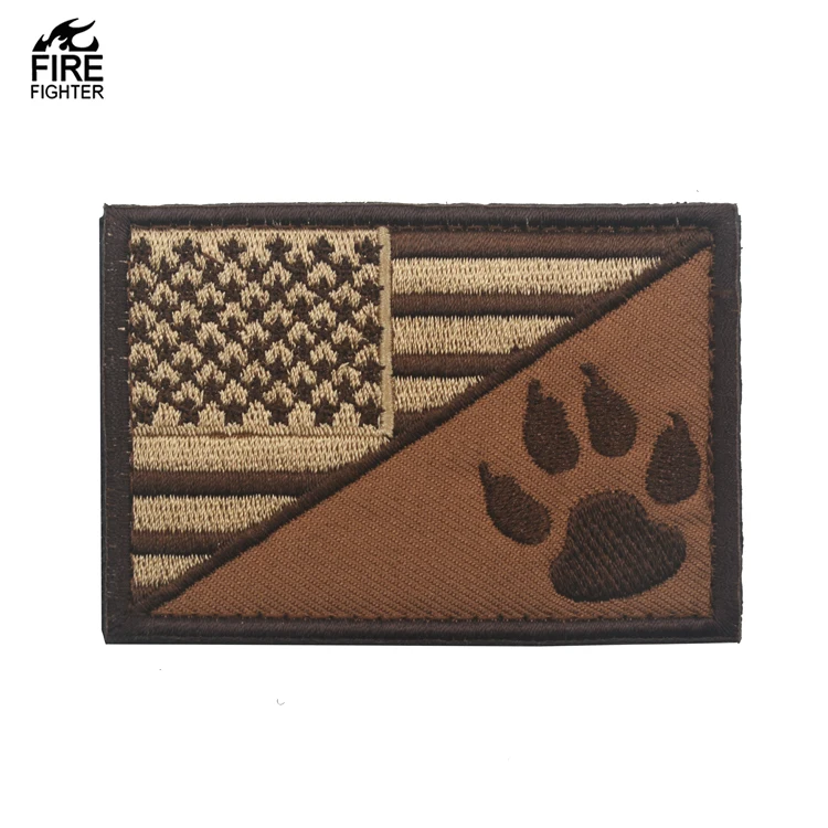 USA  Flag With Animal Pet Dog Paw Embroidery Fabric Hiking Bags Cloth Sticker American Flag Patch for Mini Bag Coats Applique