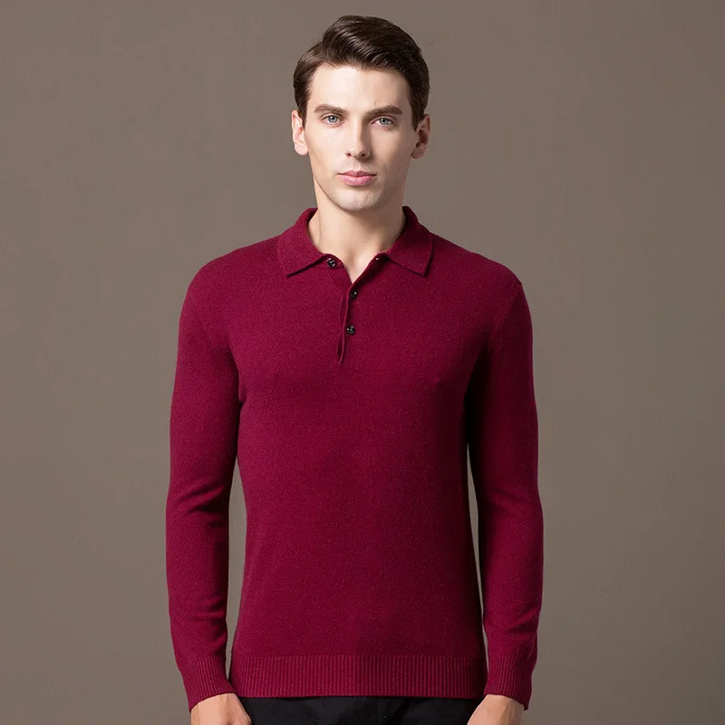 Новинка Осень-зима 2021, мужской повседневный приталенный пуловер из чистого кашемира на пуговицах, деловой свитер
