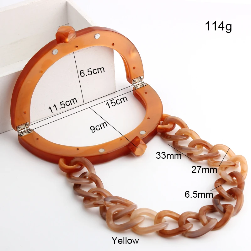 Nolvo World High Quality Fashion 15*9cm Acrylic DIY Top Handle Kiss Lock Resin Clutch Purse Frames Handbag Chain For Bags