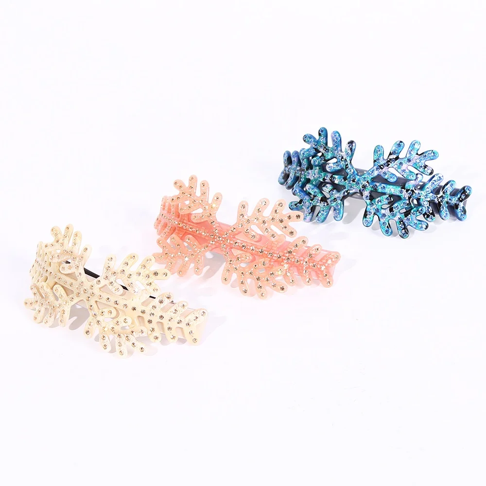Luxurious Christmas snowflake hair clamp acetate diamond hair barrettes for thick hair