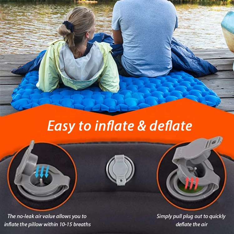 
Camping Backpacking Compact Ultralight Sleeping Air Pad Insulated Inflatable Camping Mat Sleeping Pad With Pillow 