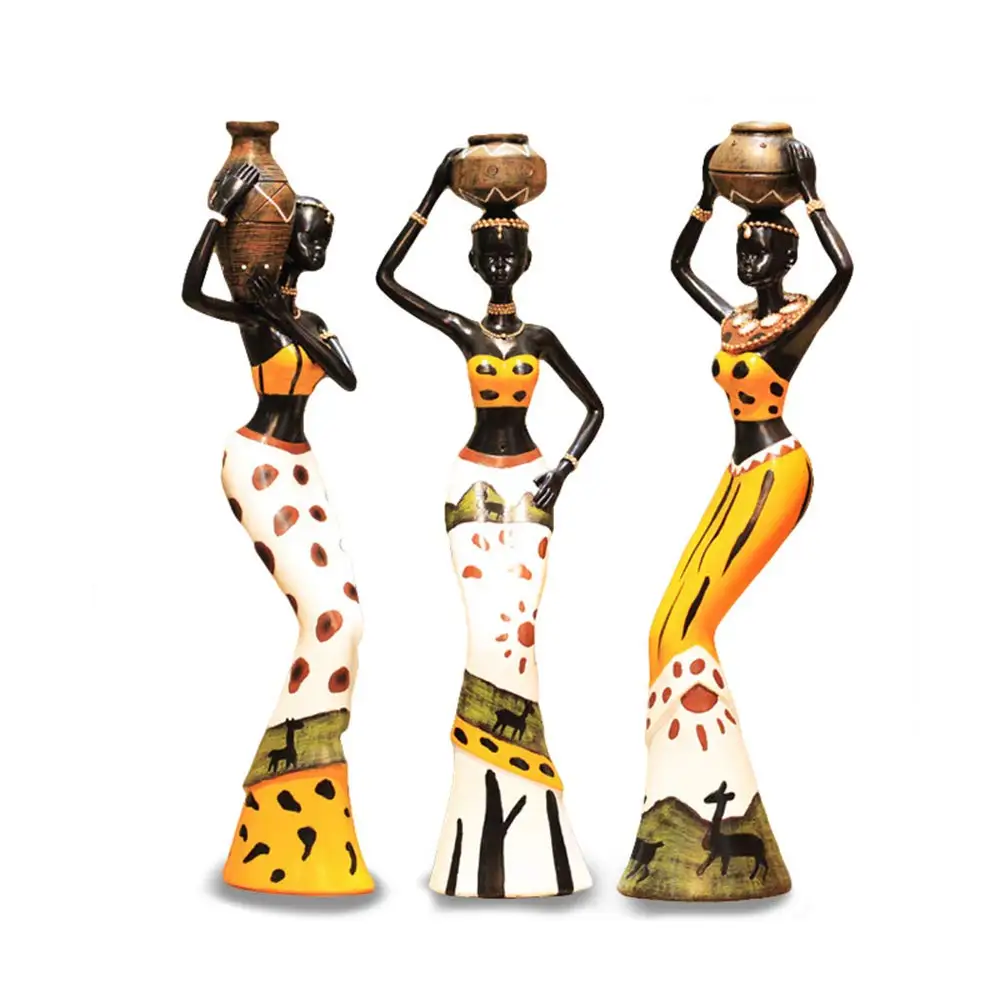 
3 Pcs/Set African Woman Sculpture Girl Resin Lady Figurine Statue Decoration Collection Home Art Craft Gift 