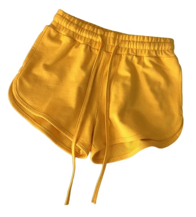 Изготовленный на заказ логотип летняя однотонная тренажерный зал шорты для бега спорта занятий фитнесом, с эластичной резинкой на талии на шнурке для женщин Соблазнительные шорты с карманами