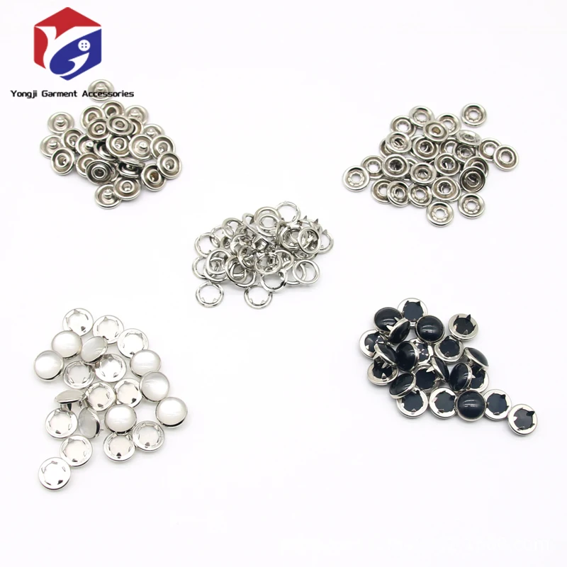 Yongji Hot Sales Factory Pearl Snaps Fasteners Kit 10mm Clothes Ring for Western Shirts Clothes Prong Ring Snaps
