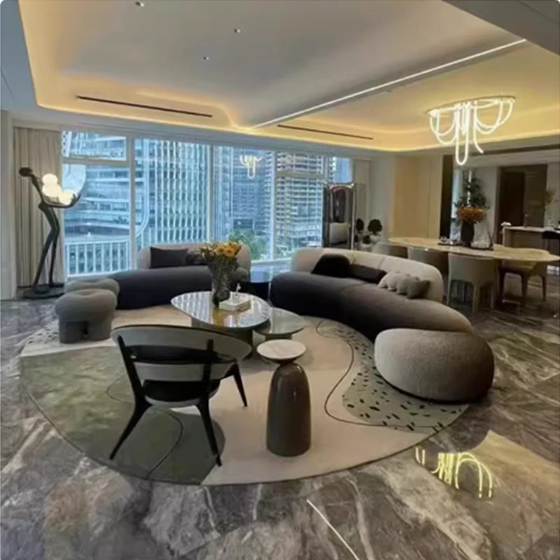 SUKE special modern moon round shaped sofa gradient art fabric sectional modular sofa upholstery couch set livingroom