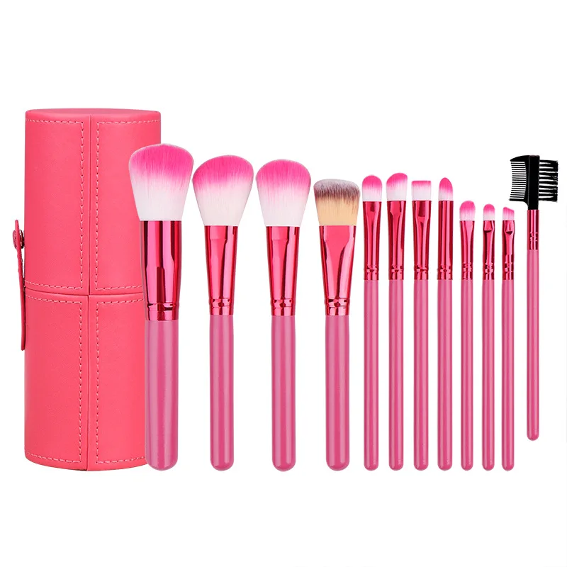 12Pcs Private Label Fashion Japanese Poundation Powder Travel Wooden Make Up Brush Set WIth Cup Holder Case