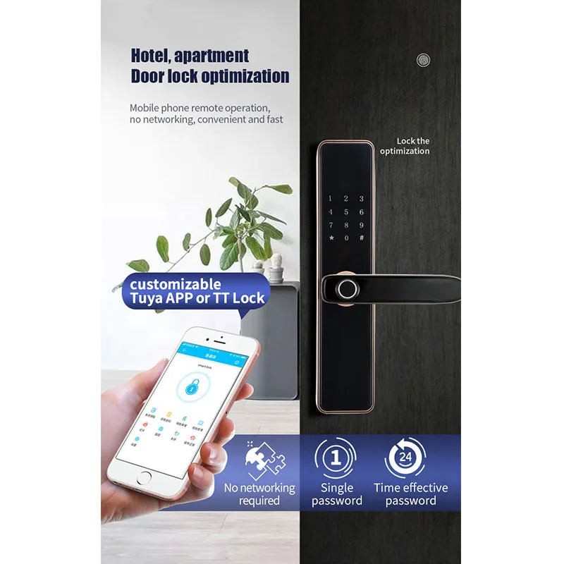 Safety gate door smart fingerprint card password lock for aluminum door