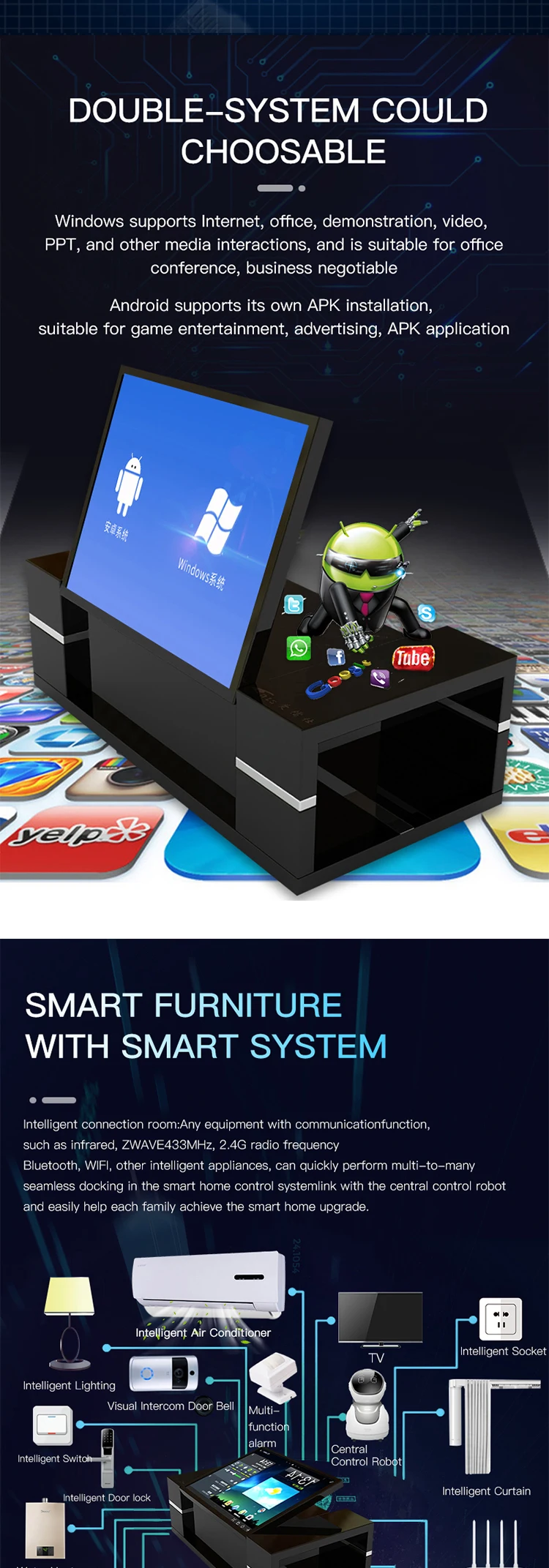 
43 inch 1080P LCD table interactive smart touch screen indoor coffee table for restaurant office home smart furniture game desk 