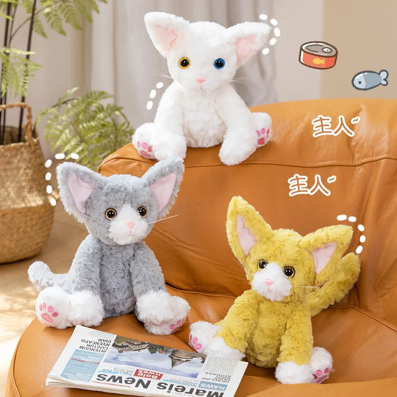 Fluffy Stuffed Farm Animal Devon Rex Black Cat White Kitty Cat Plush Toy Shaped Backrest Cushion Home Decoration Pillow Kid Sofa