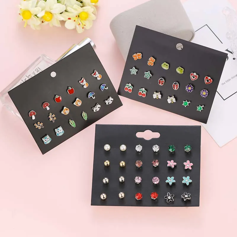 30 Pairs Mixed Colors Cute Enamel Daisy Mushroom Frog Fox Animal Stud Earrings Kids Jewelry Set