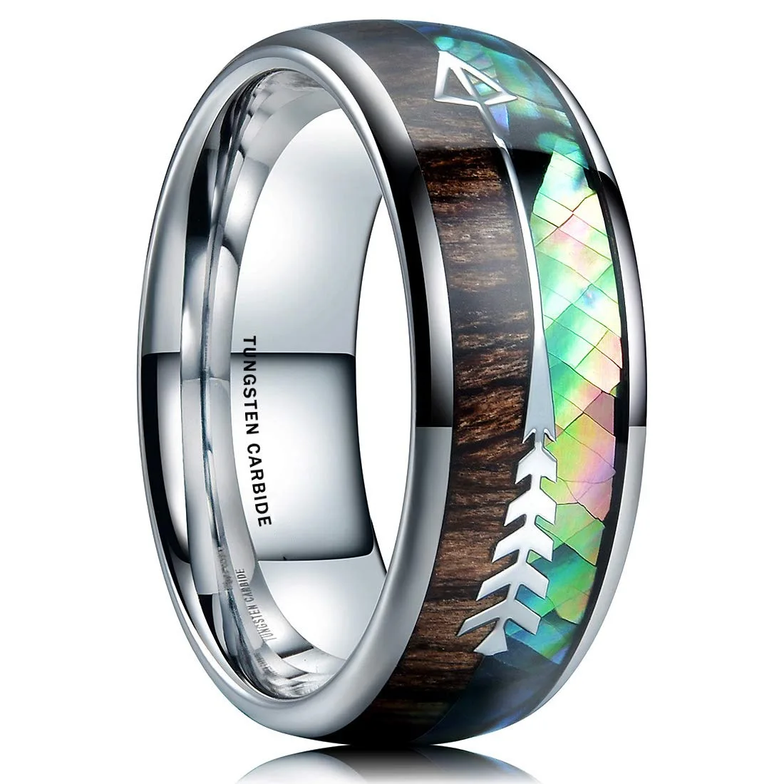 Fashion Hot-Sale Silver Color Fishbone  Ring Mens  Steel Natural  Splicing Wood Grain Stainless Steel Ring