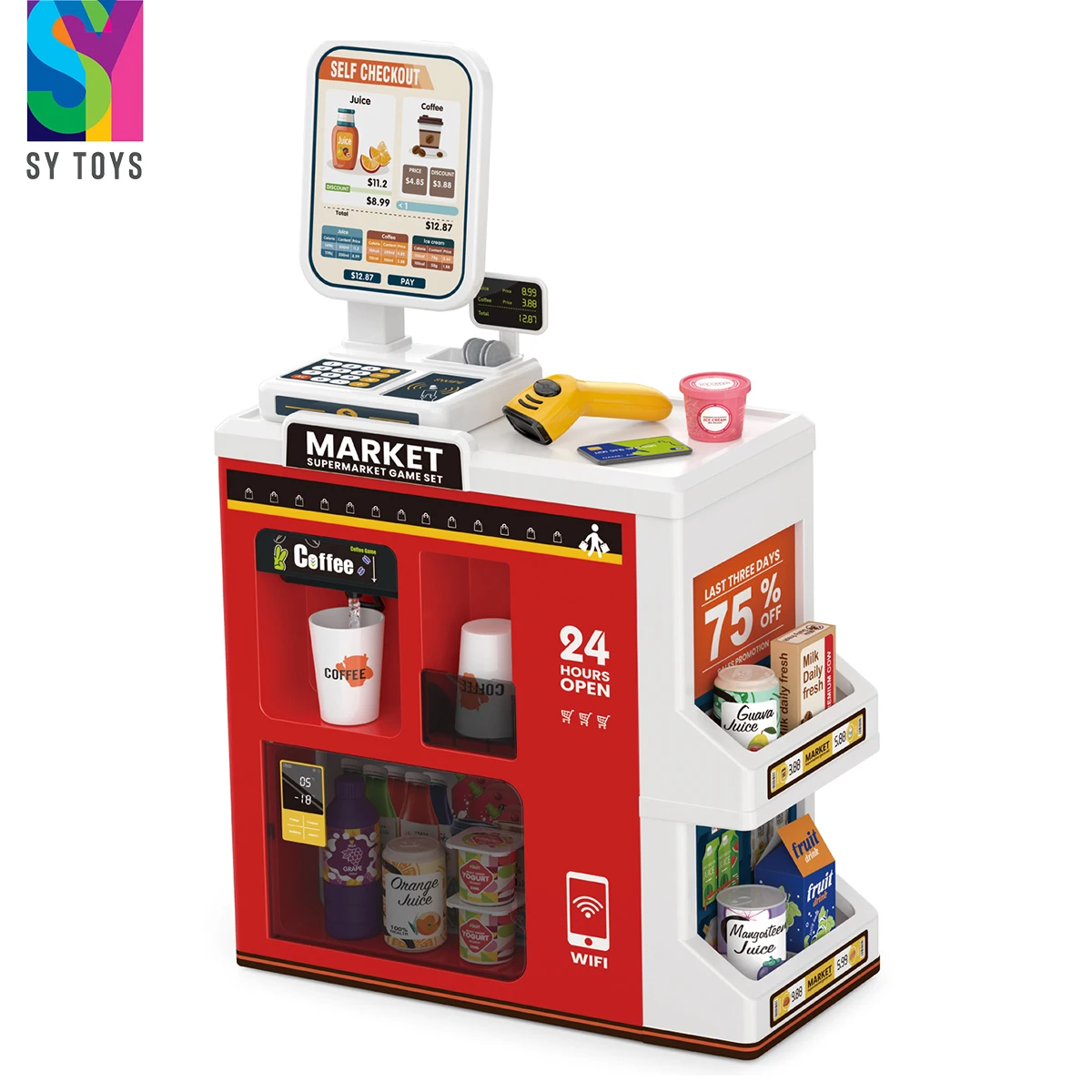 SY TOYS Child Supermarket Toys Shopping Bag Manual Water Discharge Electric Scanner Cash Register Card Machine Toys For Kids