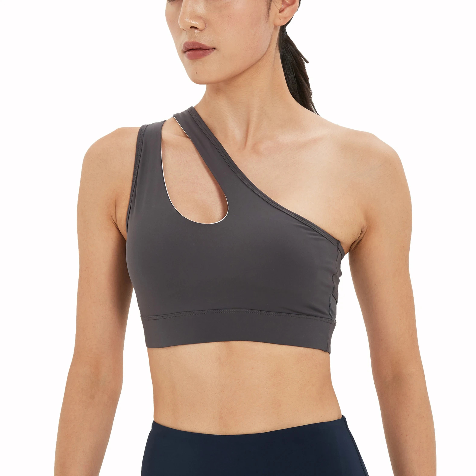 New Ladies Soft Breathable Fitness Gym Yoga Bra Crop Tops Vest Women Mesh Back One Shoulder Running Sports Bra  For Women