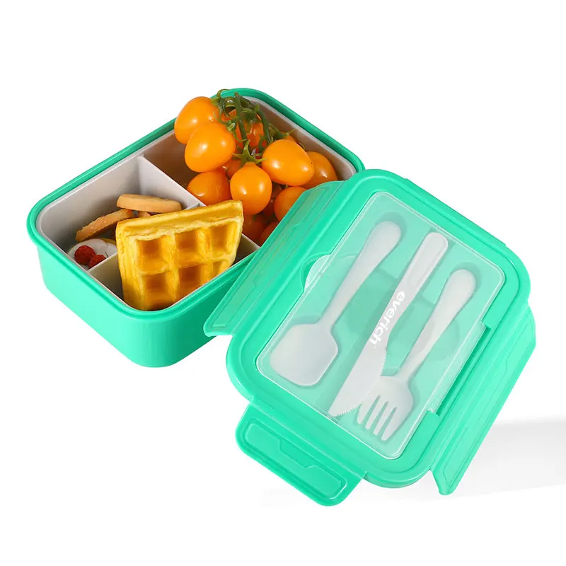 Everich Customized Color Logo Square Plastic Lunch Box Set Microwaveable Sealed Food Container for School Office Wholesale