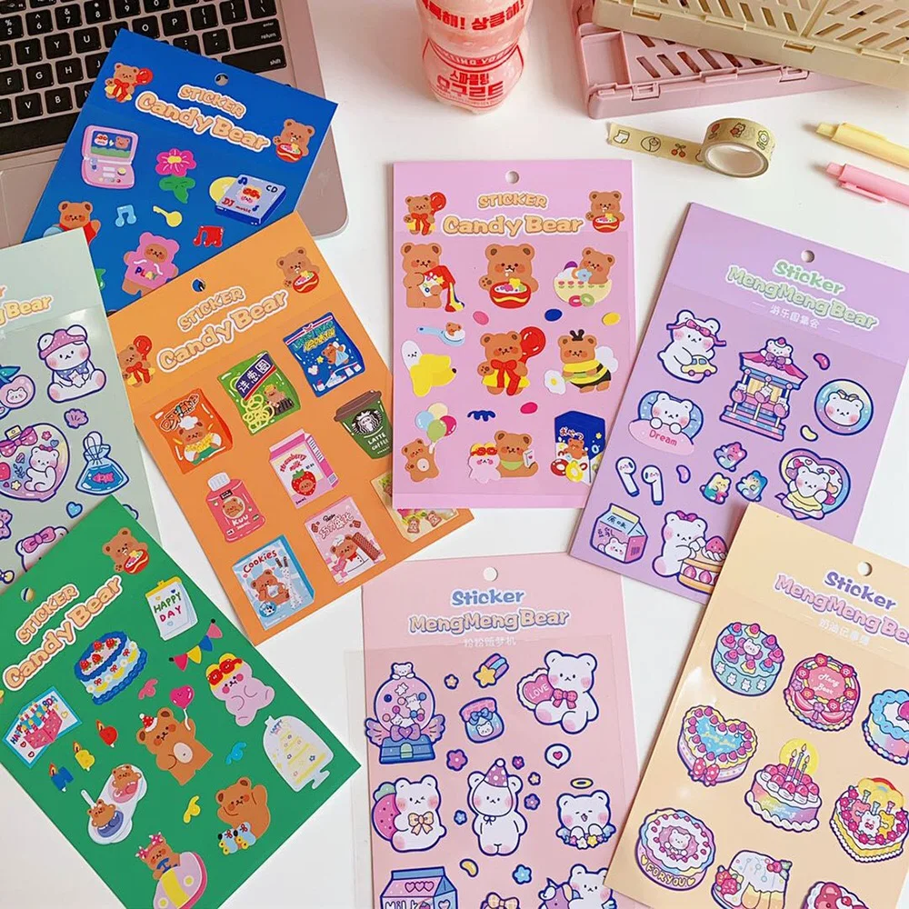 Korean INS Cute Bear Cake Sticker Creative Cell Phone Sticker Diary Decoration Stickers