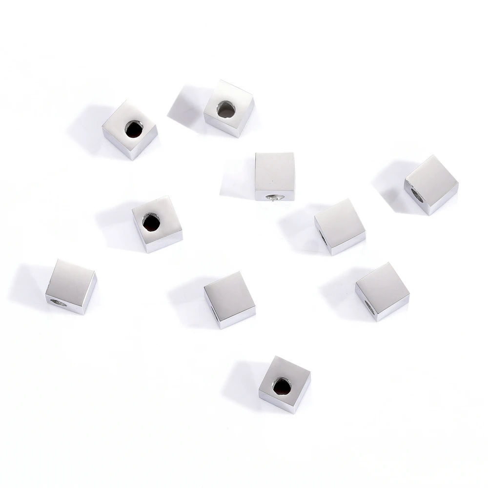 High Polished Stainless Steel Round Corner Square Bracelet Spacer Beads Charms Large Hole Cube Loose Beads for Jewelry Making