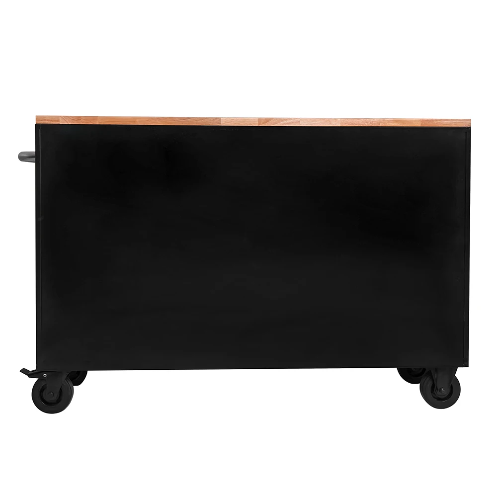 52 Inch  Black Coating Tool Chest on wheels tool storage system 9 Drawer Workbench with Solid Wood Top toolbox trolley